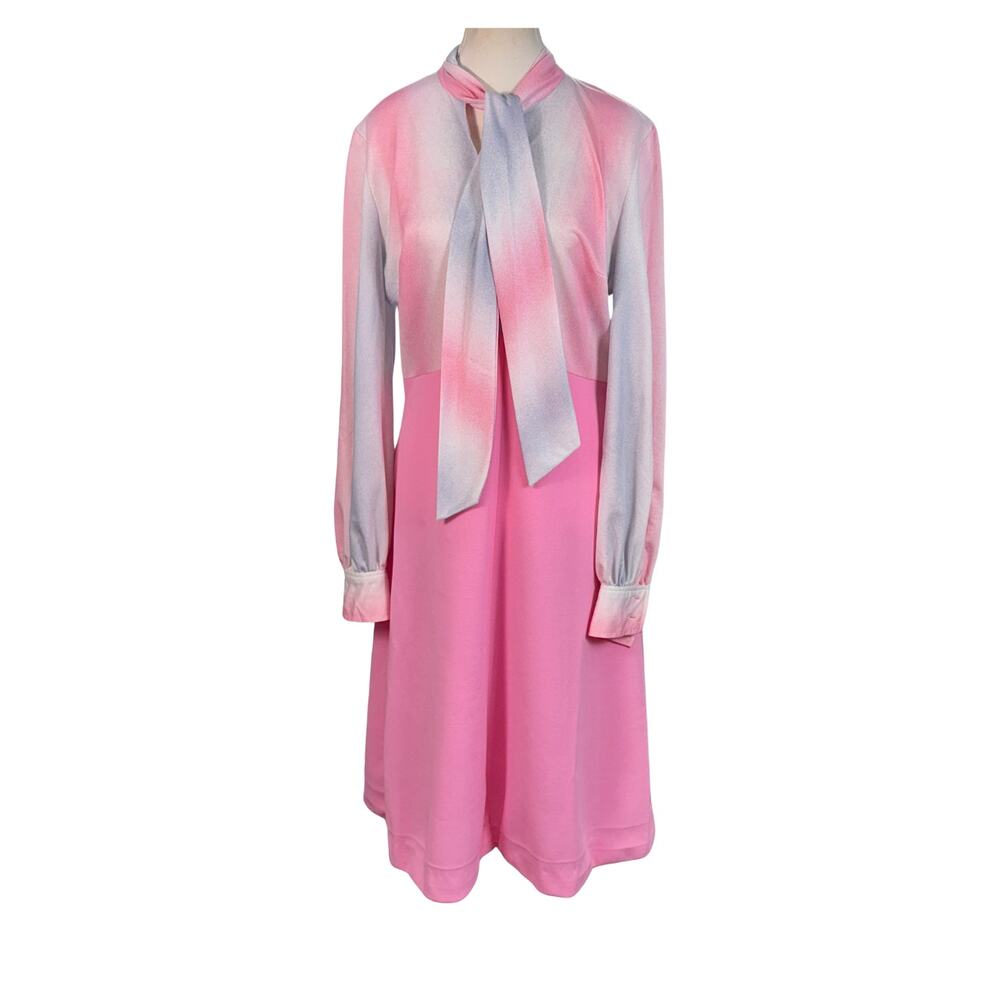 Vintage 70s Pink Gray Spray Pattern Shirt-Styled Solid Pink Shirt Dress XL